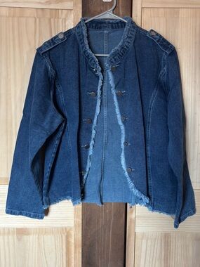 Denim Jacket with Frayed Trim
